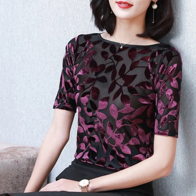 Damen Bequeme Samt Sommerbluse