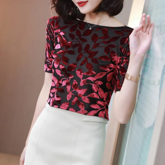 Damen Bequeme Samt Sommerbluse