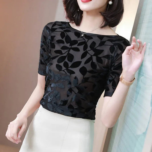 Damen Bequeme Samt Sommerbluse