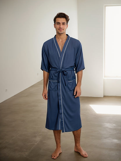 Fudus | Stylische Herrenbademantel Mit Kurzen Ärmeln Und Doppelten Taschen