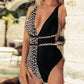 Damen Tie Leopard Plunge Einteiler Badeanzug