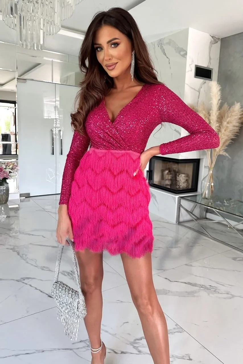 Damen Elegantes Abendkleid mit Feder-pailletten