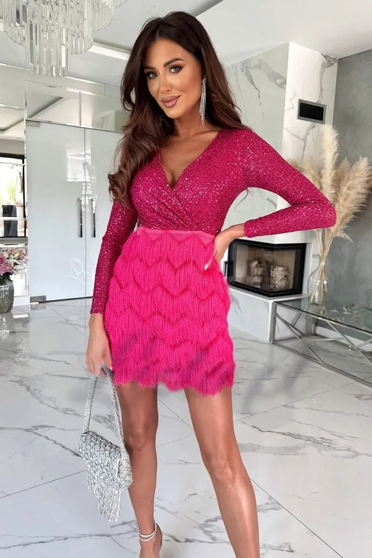 Damen Elegantes Abendkleid mit Feder-pailletten