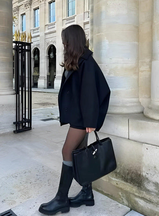 Fudus | Chic Doppelreiher Lange Jacke Für Stilvolle Eleganz