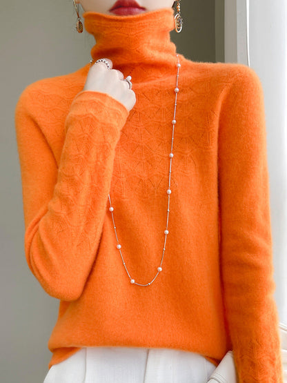 Rollkragenpullover aus reiner Wolle mit hohlem Druck und Kaschmirpullover