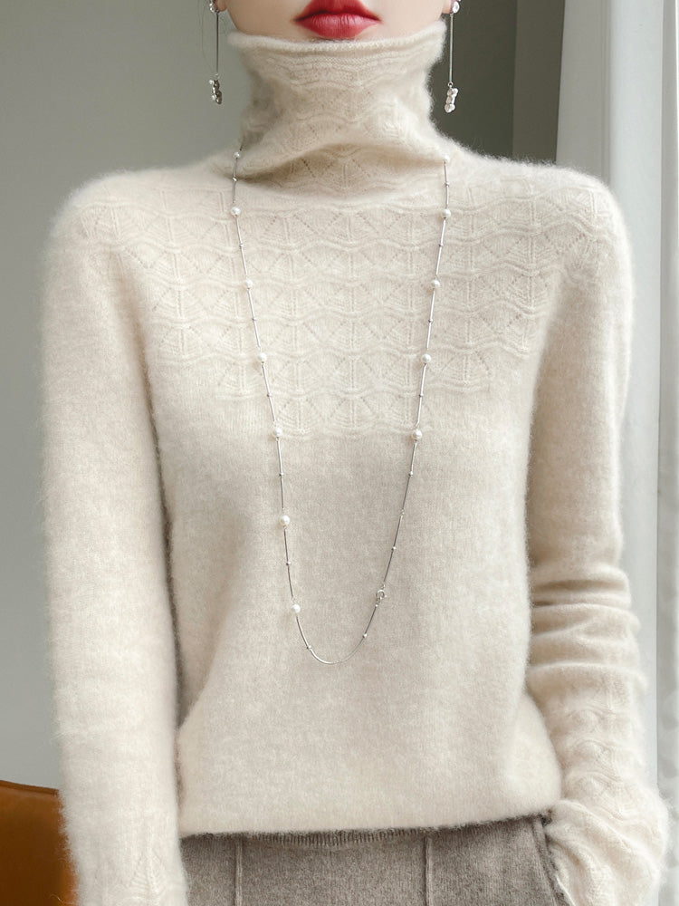 Rollkragenpullover aus reiner Wolle mit hohlem Druck und Kaschmirpullover