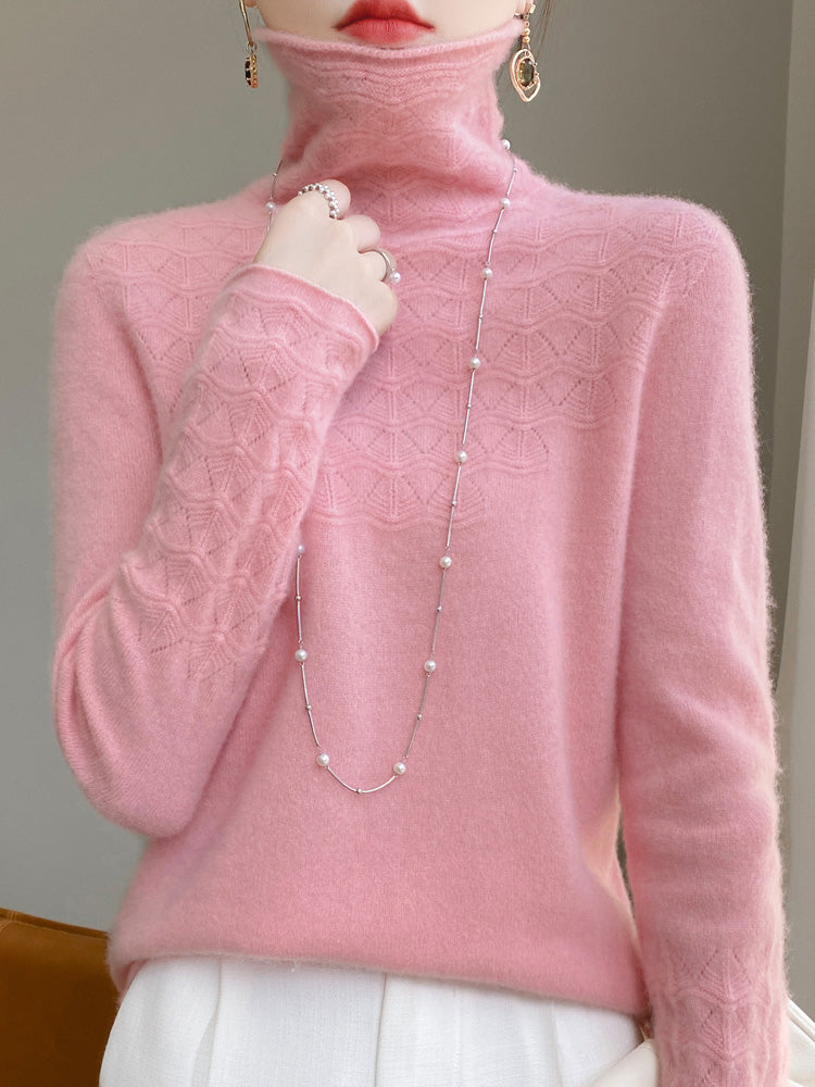 Rollkragenpullover aus reiner Wolle mit hohlem Druck und Kaschmirpullover