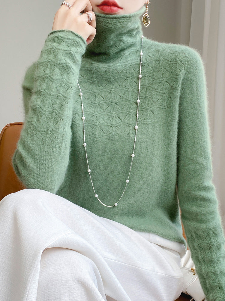 Rollkragenpullover aus reiner Wolle mit hohlem Druck und Kaschmirpullover