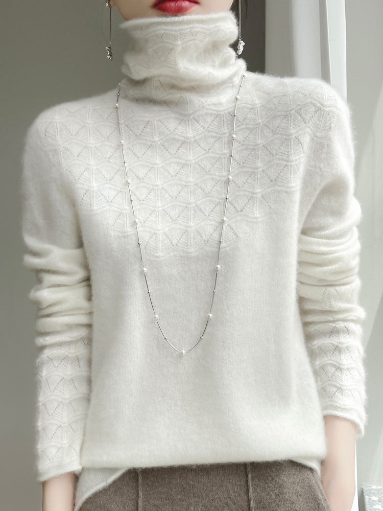 Rollkragenpullover aus reiner Wolle mit hohlem Druck und Kaschmirpullover