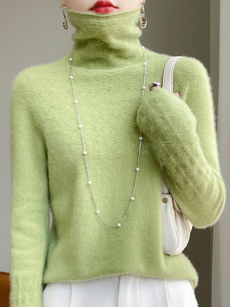 Rollkragenpullover aus reiner Wolle mit hohlem Druck und Kaschmirpullover