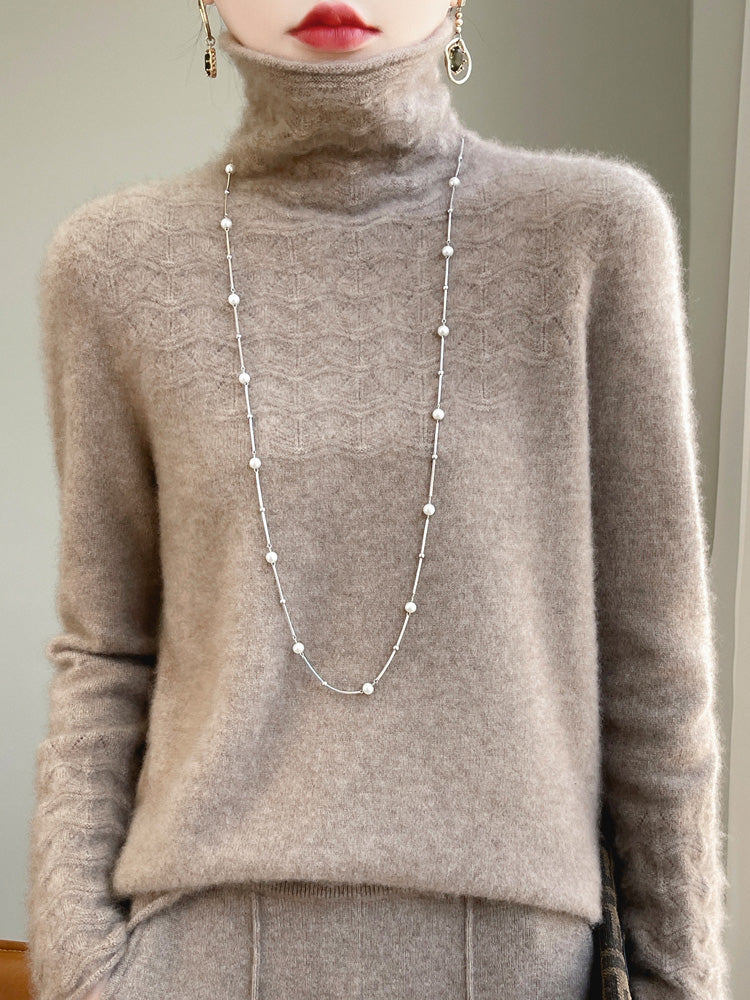 Rollkragenpullover aus reiner Wolle mit hohlem Druck und Kaschmirpullover