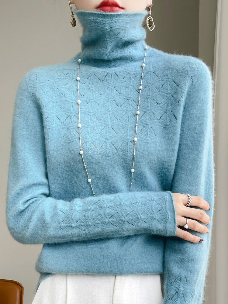 Rollkragenpullover aus reiner Wolle mit hohlem Druck und Kaschmirpullover