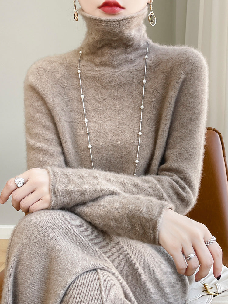 Rollkragenpullover aus reiner Wolle mit hohlem Druck und Kaschmirpullover