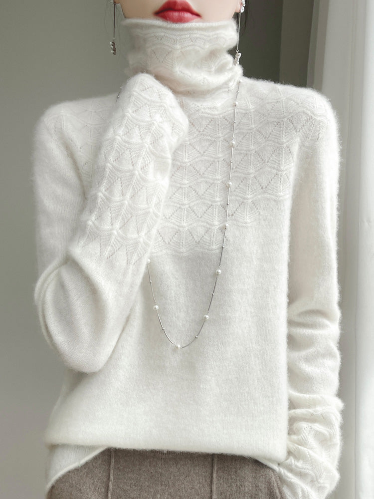 Rollkragenpullover aus reiner Wolle mit hohlem Druck und Kaschmirpullover