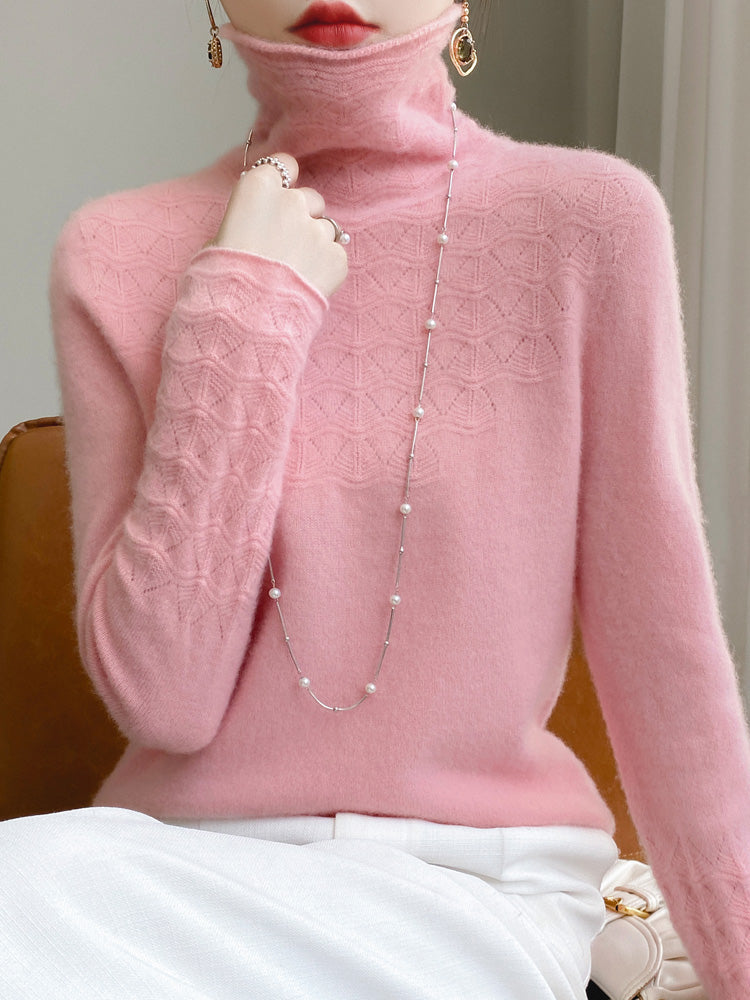 Rollkragenpullover aus reiner Wolle mit hohlem Druck und Kaschmirpullover