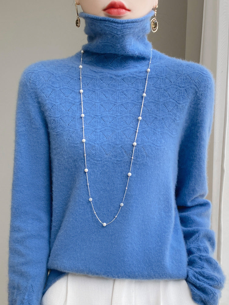 Rollkragenpullover aus reiner Wolle mit hohlem Druck und Kaschmirpullover