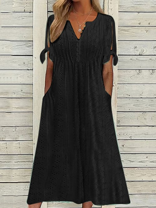 Fudus | Unifarbene Spitzenkleid Im Resort Stil Für Frauen