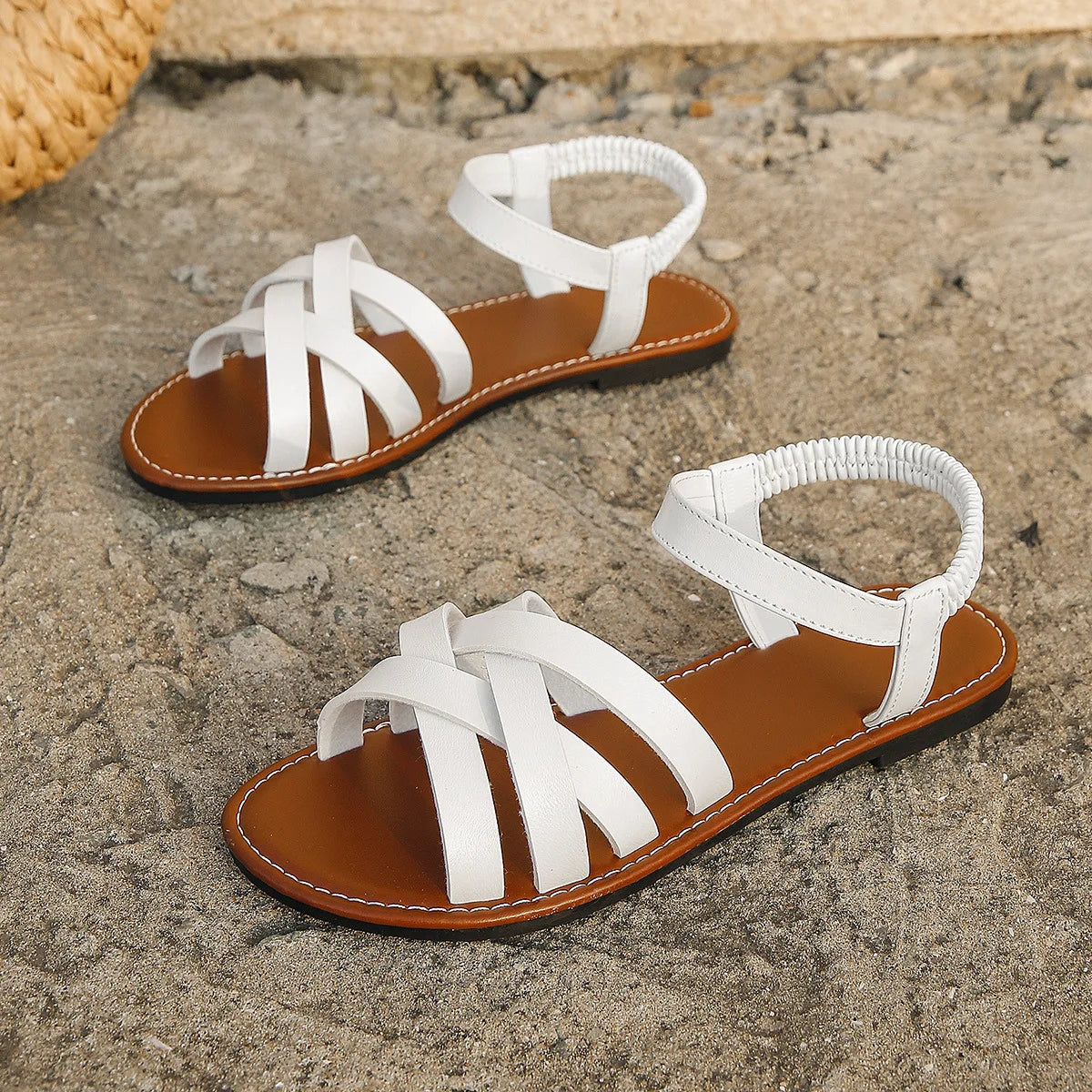 Sandalen Flach Riemchen Gepolstert Rutschfest