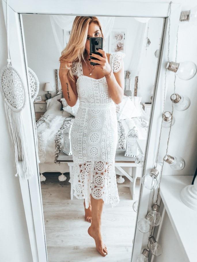 Cocktailkleid Spitze Weiß Zeitlos