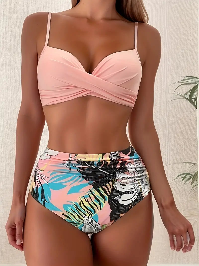 Fudus – Dunkelblauer Bikini mit hoher Taille und Push-Up