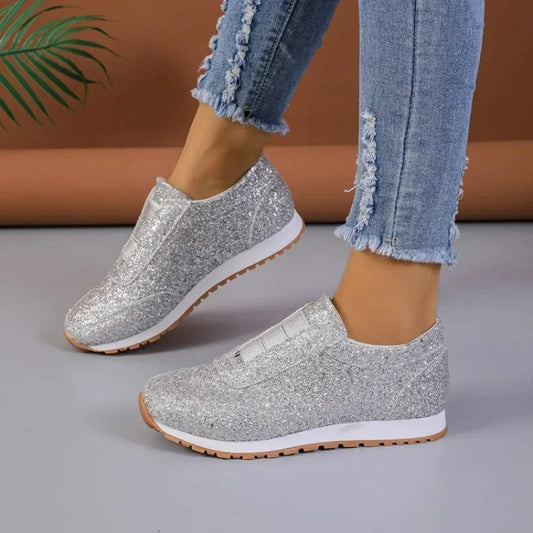 Glitzer Slip On Sneaker Damen Kontrastsohle
