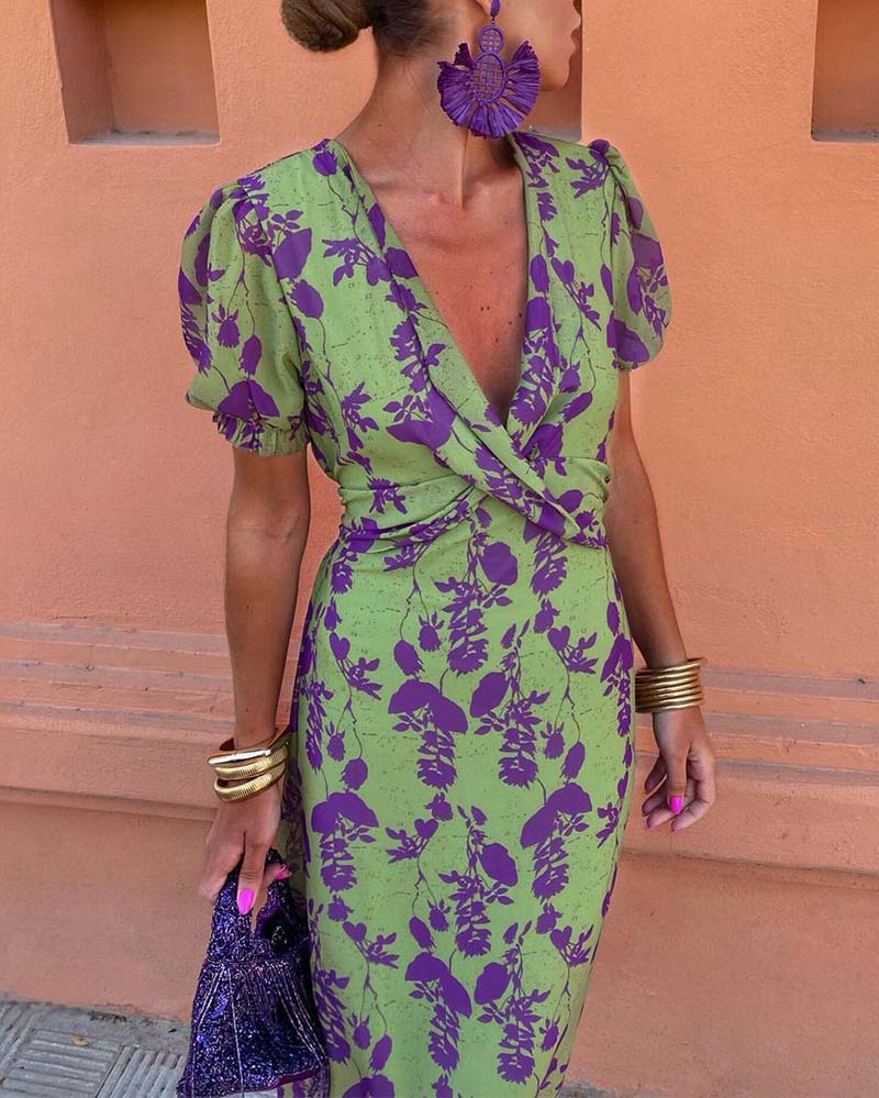 Kleid Damen Figurbetont Elegant Puffärmel