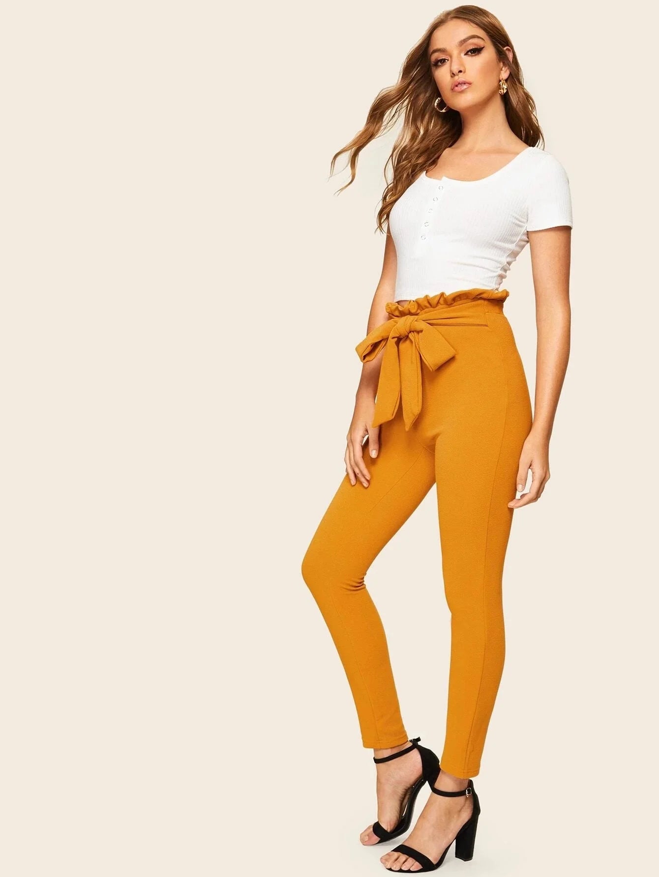 Damen Elegante Paper Taschenbundhose Mit Gürtel