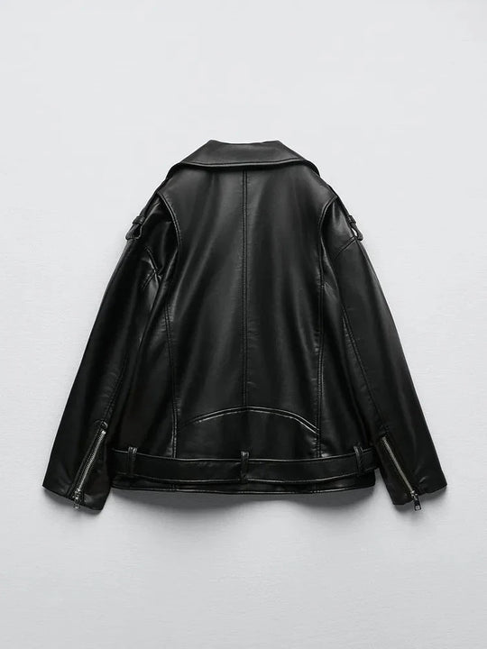 Lederjacke Pu Gürtel Reißverschluss Lässig