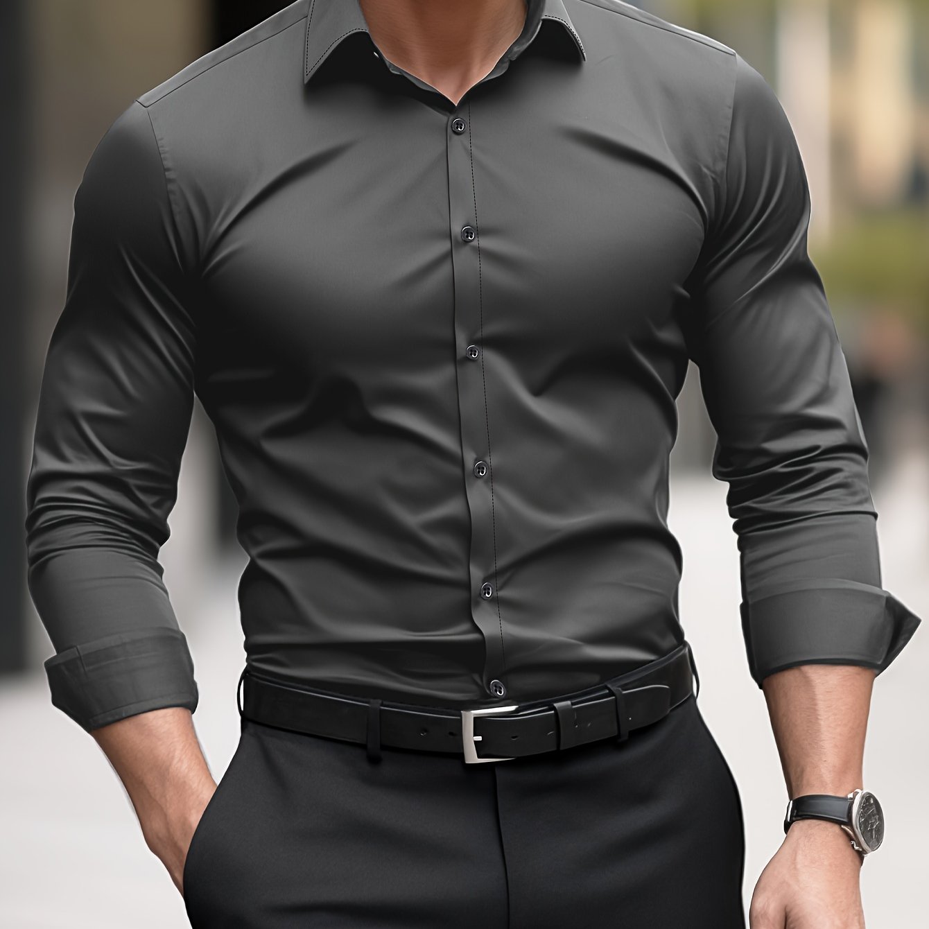 Fudus Herren Slim Fit Hemd - Einfarbiges Elegantes Langarmhemd