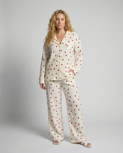 Damen Ästhetisches Herz Pyjama Set Weich Baumwolle Bequem