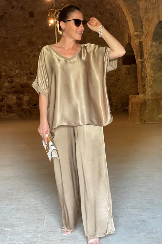 Damen Lässiges Top Und Weite Hose Set