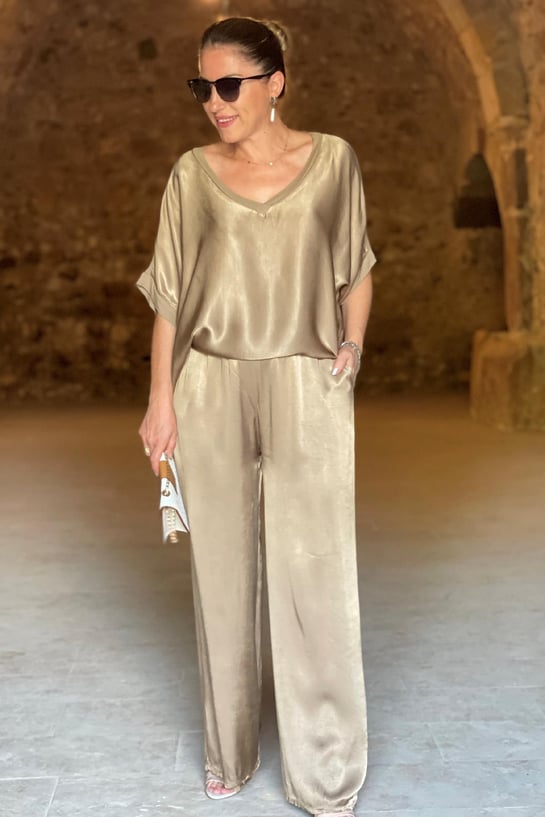 Damen Lässiges Top Und Weite Hose Set