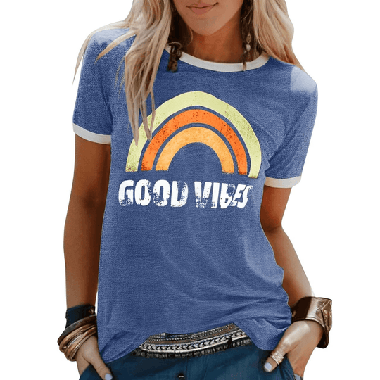 Damen Good Vibes Shirt Positive Botschaft Alltag