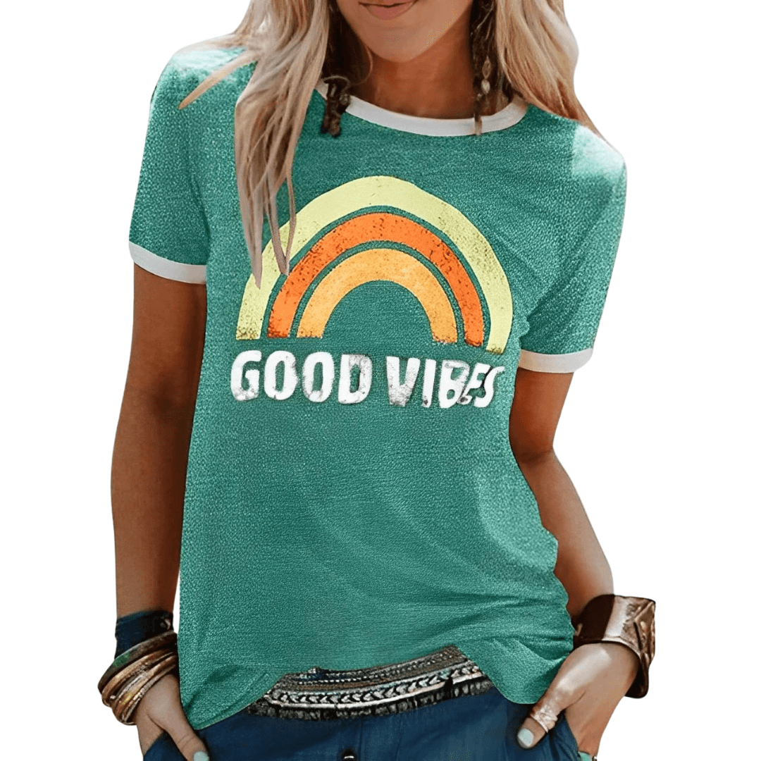 Damen Good Vibes Shirt Positive Botschaft Alltag