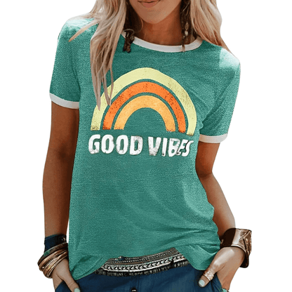 Damen Good Vibes Shirt Positive Botschaft Alltag