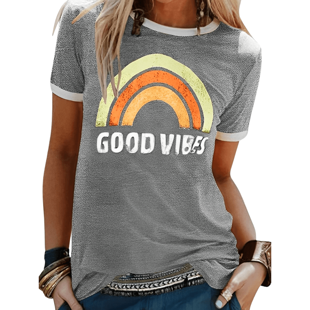 Damen Good Vibes Shirt Positive Botschaft Alltag