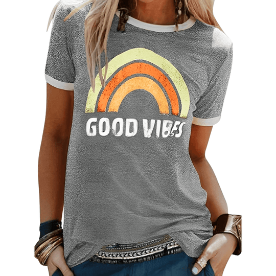 Damen Good Vibes Shirt Positive Botschaft Alltag