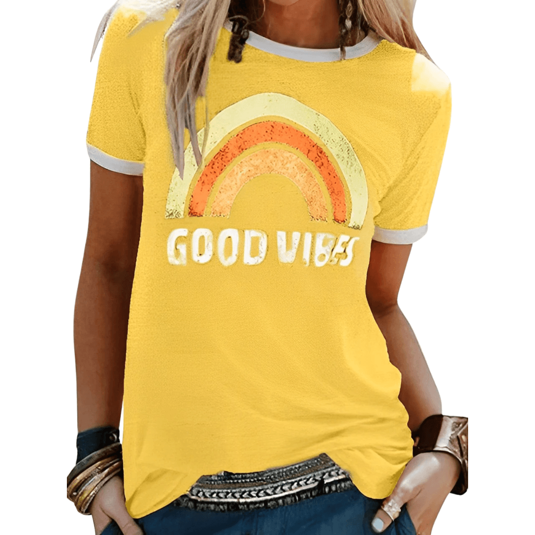 Damen Good Vibes Shirt Positive Botschaft Alltag