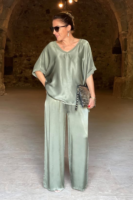 Damen Lässiges Top Und Weite Hose Set