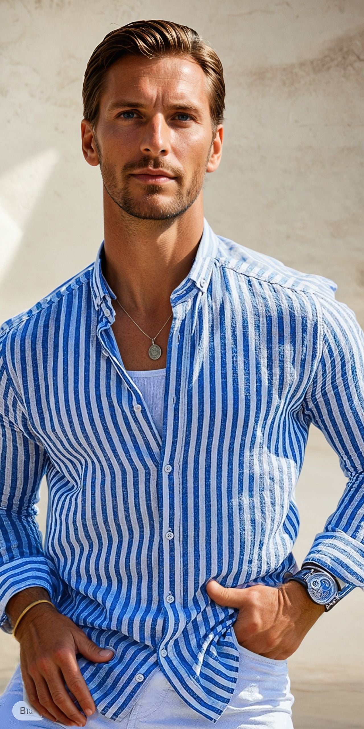 Herren Elegantes gestreiftes Leinenhemd