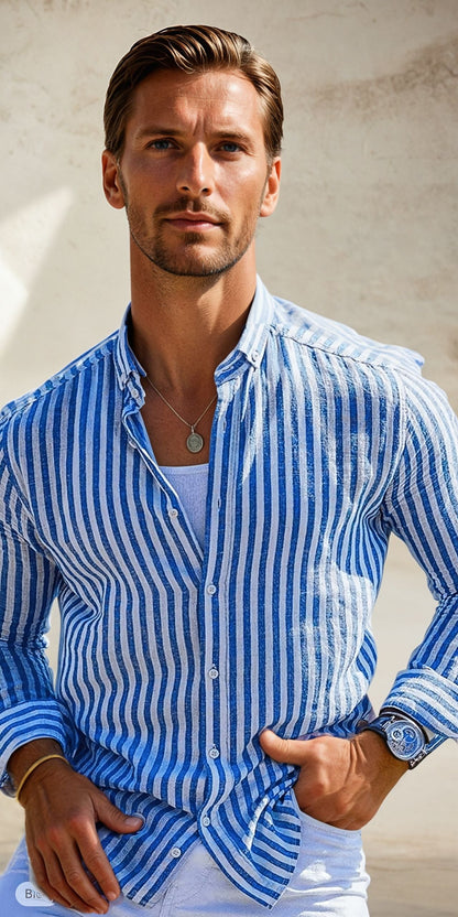 Herren Elegantes gestreiftes Leinenhemd
