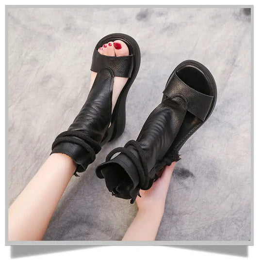 Damen High-Top Sandalen Leder Dicksohle