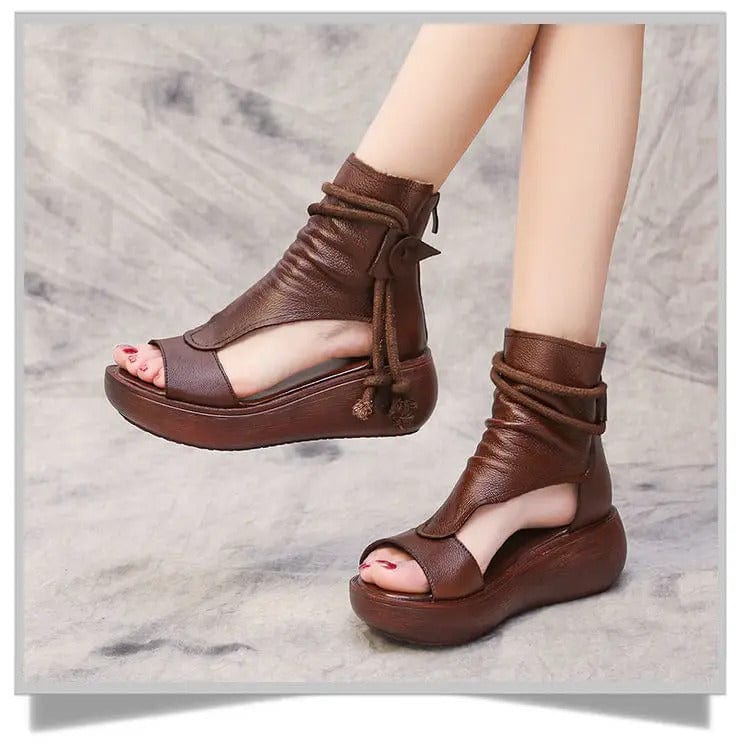 Damen High-Top Sandalen Leder Dicksohle