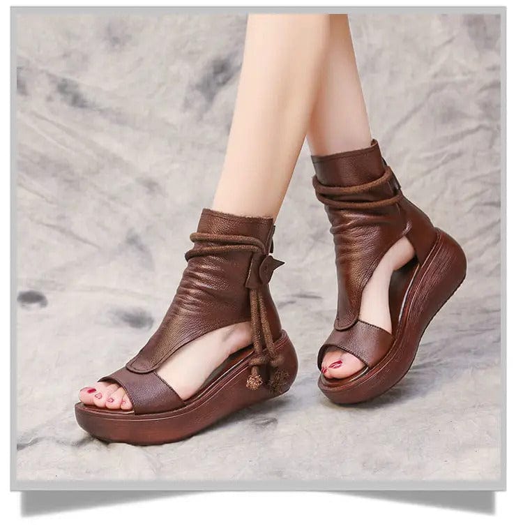 Damen High-Top Sandalen Leder Dicksohle