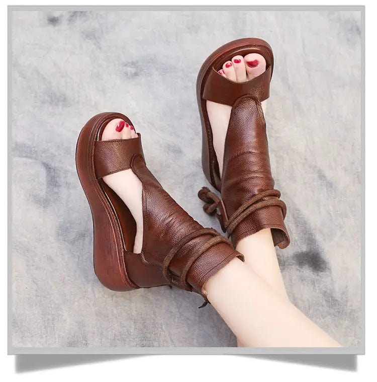 Damen High-Top Sandalen Leder Dicksohle