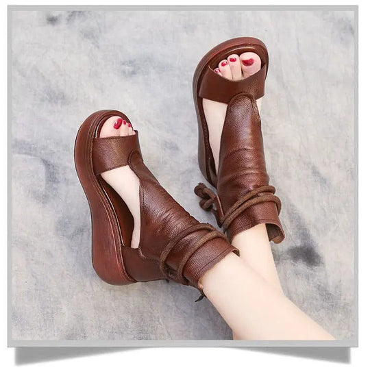 Damen High-Top Sandalen Leder Dicksohle