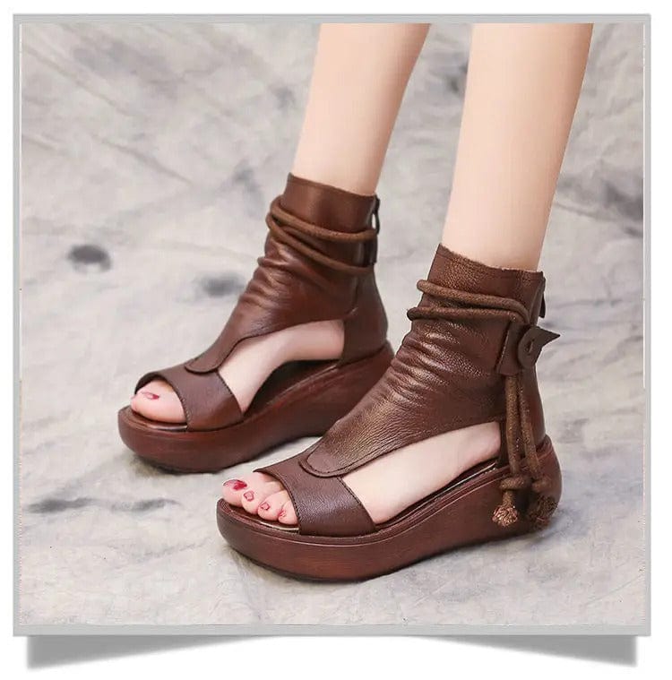 Damen High-Top Sandalen Leder Dicksohle