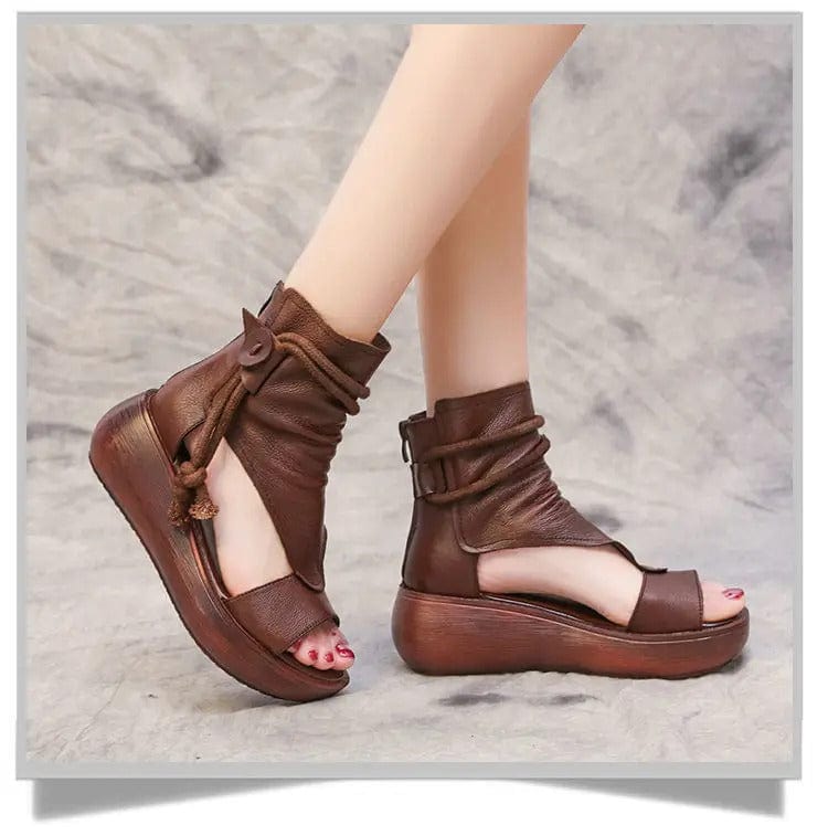 Damen High-Top Sandalen Leder Dicksohle