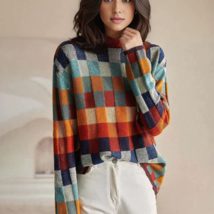 Lynn |-Bunter Rollkragenpullover mit Patchwork-Strickmuster