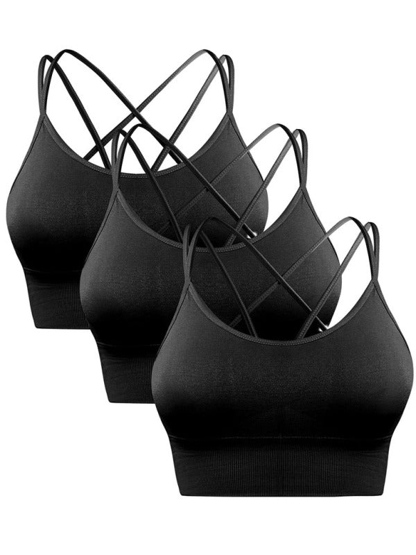 Damen 3er Pack Sport BH Gepolstert Crisscross Nahtlos Für Mittelstarken Halt